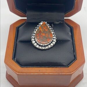 925 Silver Copper & Carnelian Ring Sz 8 1/2